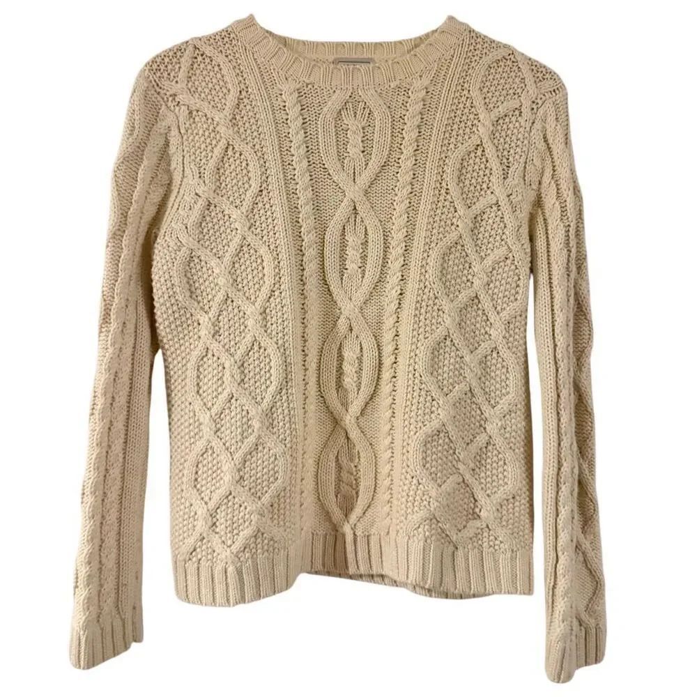 L.L. Bean cableknit kids ivory wool blend sweater size 10-12